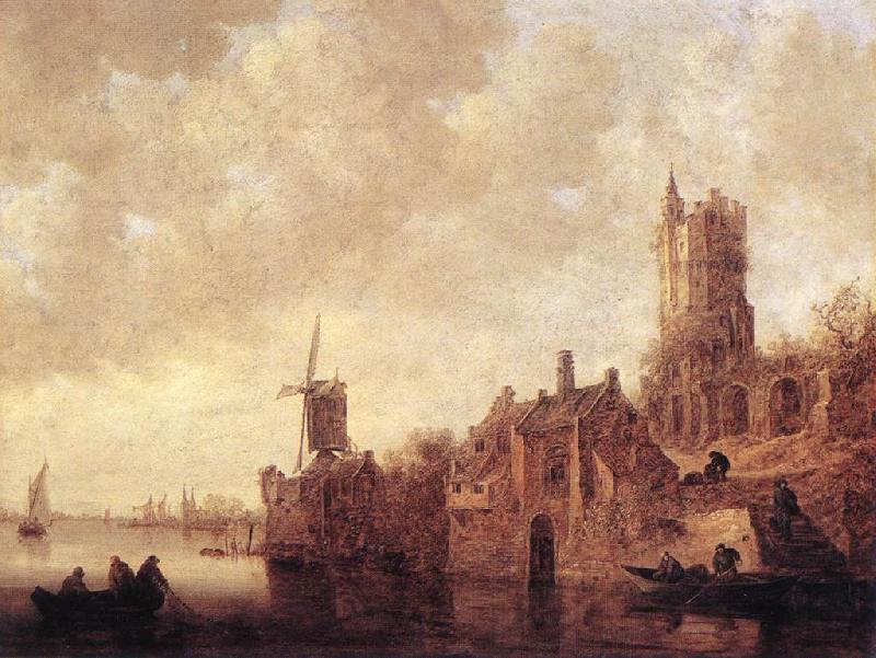 Jan van Goyen River Landscape with a Windmill and Ruined Castle Germany oil painting art